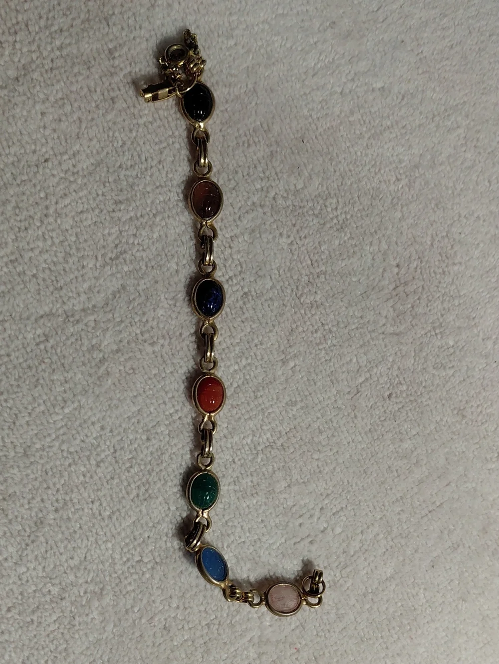 Vintage Multicolor Oval Stone Link Bracelet - Gold Tone